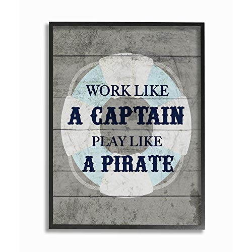 Stupell Industries Work Captain Play Like a Pirate Lifesaver Plank Look Black Framed Wall Art 16 x 20 Design by Artist Daphne Polselli