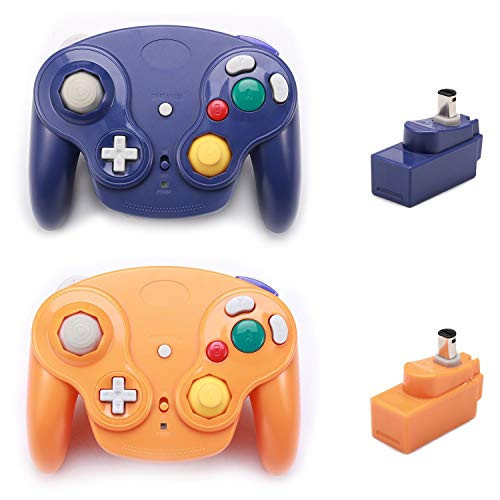 Poulep classic 2_4G wireless controller gamepad with receiver adapter Compatible with for Wii Gamecube NGC GCPurple and Orange