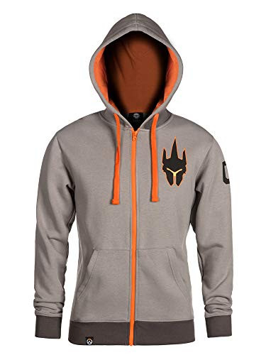 JINX Overwatch Ultimate Reinhardt Zip-Up Hoodie Light Grey Small