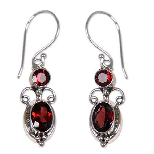 NOVICA Garnet and _925 Sterling Silver Dangle Earrings Crown Princess 2_5 cttw