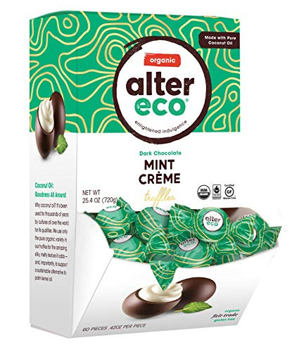 Alter Eco  Mint Crème Truffles  58 Pure Dark Cocoa Fair Trade Organic Non-GMO Gluten Free Dark Chocolate Truffles with Digital Recipe Guide 60 Truffles