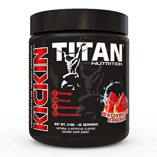 Kickin- Concentrated Pre Workout Supplement- Creatine Free Nitric Oxide Booster with Beta Alanine and Citrulline Malate Boost Focus Energy NO 25 ServingsWatermelon Rancher