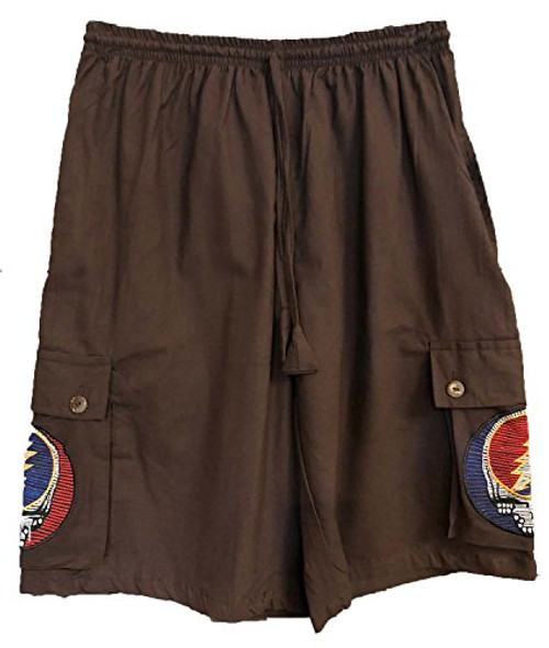 Jedzebel Embroidered Steal Your Face Mens Cargo Shorts  Jayli  Grateful Dead  GD117 X-Large Brown Jedzebel Embroidered Steal Your Face Mens Cargo Shorts  Jayli  Grateful Dead  GD117 X-Large Brown