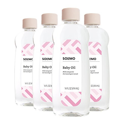 Amazon Brand - Solimo Baby Oil, Mild & Gentle, Dermatologist Tested, 14 Fluid Ounces (Pack of 4)