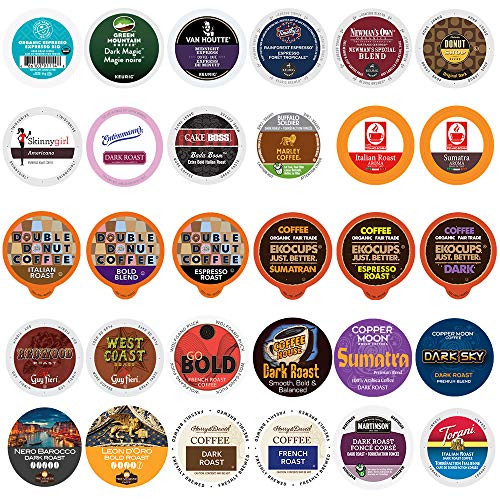 Coffee Pod Variety Pack Dark Roast and Bold Flavors Single Serve Cups for Keurig K-Cup Machines - Robust Assortment with No Duplicates 60 Count - Great Coffee Gift