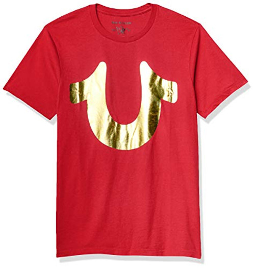 True Religion Mens Gold Horseshoe Short Sleeve Crewneck Tee Ruby Red XXX-Large