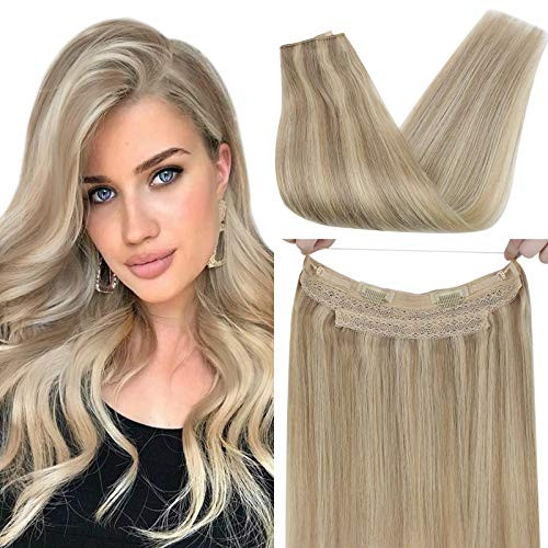 VeSunny 14inch Blonde Secret Wire Halo Hair Extensions Remy Straight Human Hair Color 16 Golden Blonde Mix 22 Medium Blonde Highlights Halo Human Hair Extensions 80GSet VeSunny 14inch Blonde Secret Wire Halo Hair Extensions Remy Straight Human Hair Color 16 Golden Blonde Mix 22 Medium Blonde Highlights Halo Human Hair Extensions 80GSet