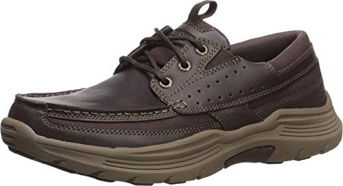 Skechers Mens EXPENDED-MENSON Leather LACE UP Boat Shoe Dark Brown 13 Medium US