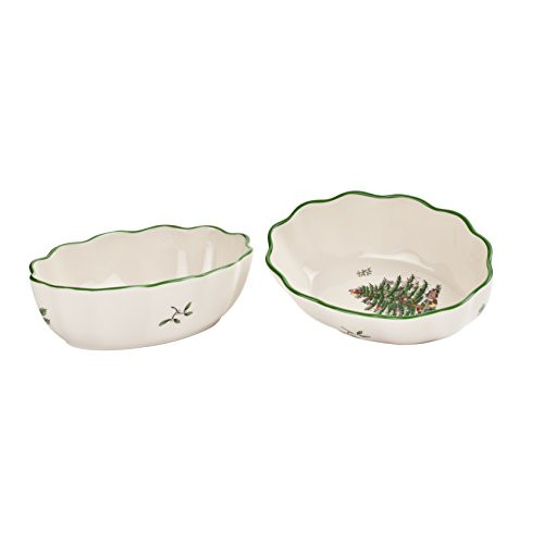 Spode Christmas Tree Fluted Oval Dish Set of 2