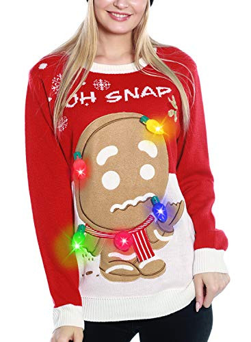 GreaSmart Light Up Womens Christmas Sweater 3D Gingerbread Man Ugly Sweater Knit Holiday Funny Sweatshirt