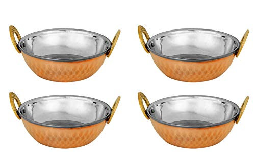 Zap Impex Indian Serving Bowl Copper Stainless Steel Hammered Karahi Indian Dishes Serve Ware for Vegetable and Curries 15 cm Set of 4 Zap Impex Indian Serving Bowl Copper Stainless Steel Hammered Karahi Indian Dishes Serve Ware for Vegetable and Curries 15 cm Set of 4