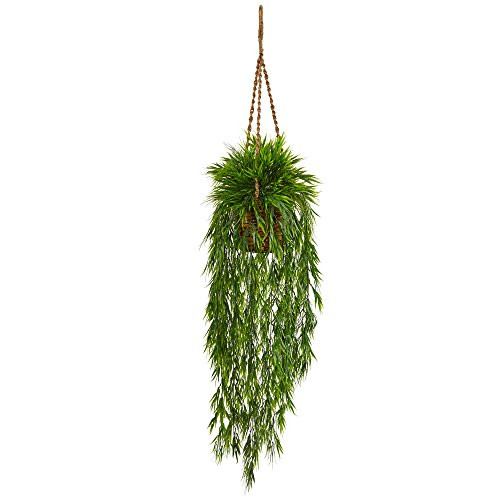 Nearly Natural Mini Bamboo Artificial Plant Hanging Basket Green