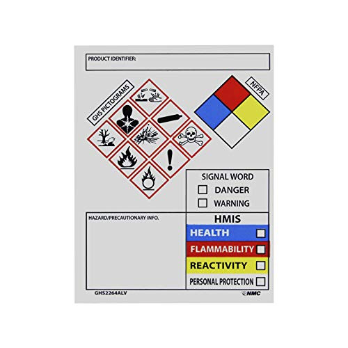 NMC GHS2264ALV GHS Secondary Container Label - Roll of 250 3 in_ x 4 in_ Pressure Sensitive Vinyl GHS Label