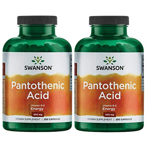 Swanson Pantothenic Acid Vitamin B-5 Energy Metabolism Nerve Function Support 500 mg 250 Capsules Caps 2 Pack