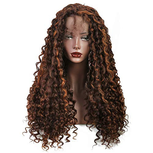 Wiginway Synthetic Lace Front Long Afro Kinky Curly Wigs For Women Dark Brown mix Auburn With Babyhair Lace Front Wigs