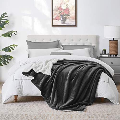 Walensee Sherpa Fleece Blanket King Size 108x90 Dark Grey Plush Throw Fuzzy Super Soft Reversible Microfiber Flannel Blankets for Couch Bed Sofa Ultra Luxurious Warm and Cozy for All Seasons