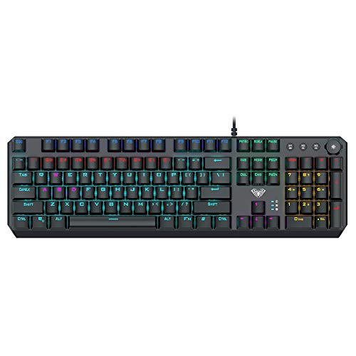 Gaming Keyboard Mechanical Blue Switches USB Wired LED Backlight Programmable 104 Keys for PC Laptop Desktop Computer 2066