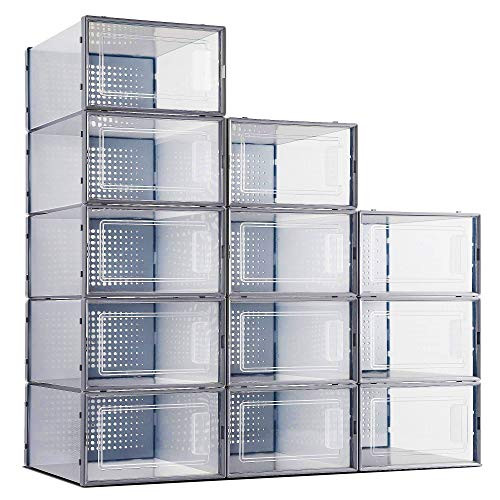 Shoe Boxes Clear Plastic Stackable Secret Space 12 Pack Clear Shoe Organizer for Closet Plastic Storage Bins for Shoe Storage