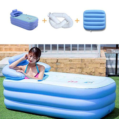 Inflatable Adult Bath TubFree-Standing Blow Up Bathtub with Foldable Portable FeatureHigh-Density PVC Hot Tub for Bathroom SpaBlow Up Air Bath Tub wCushion63x33x25_1Blue