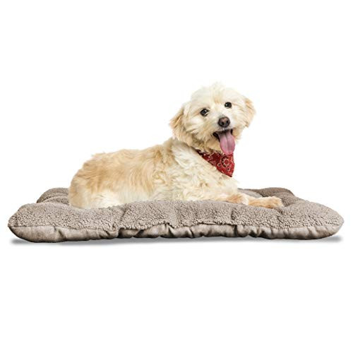 Furhaven Pet Dog Bed Kennel Pad - Reversible Terry and Suede Crate or Kennel Mat Tufted Pillow Cushion Pet Bed for Dogs and Cats Clay Small