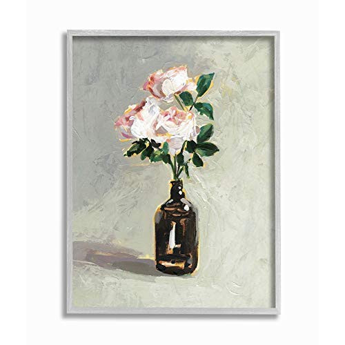 Stupell Industries Flower Jar Green Pink Neutral Modern Painting Gray Framed Wall Art 16 x 20 Multi-Color
