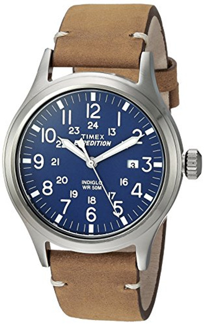 Timex Mens TW4B01800 Expedition Scout 40 TanBlue Leather Strap Watch
