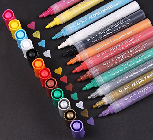 Acrylic Paint Pen for Ceramic Painting - Medium Point Acrylic Marker Pens for Rock Painting, Glass, Porcelain, Mug, Wood, Fabric, Canvas, Craft Projects, Set of 12 Colors Acrylic Paint Pen for Ceramic Painting - Medium Point Acrylic Marker Pens for Rock Painting, Glass, Porcelain, Mug, Wood, Fabric, Canvas, Craft Projects, Set of 12 Colors