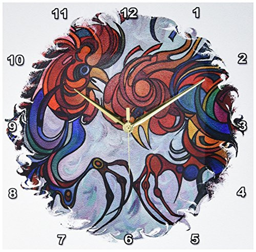 3dRose DPP-46919-2 Fowl Play-Roosters Farmyard Gamecocks Rooster Animals Cockerel Year of The Rooster-Wall Clock 13 by 13-Inch