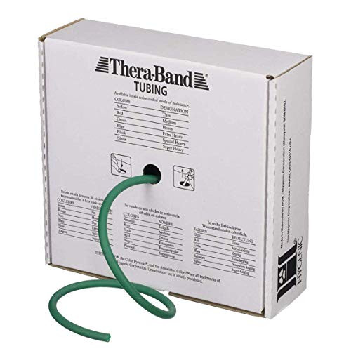 TheraBand Resistance Tubes Professional Latex Elastic Tubing Upper Lower Body Core Exercise Physical Therapy Lower Pilates At-Home Workout Rehab100 Foot Green Heavy Intermediate Level 1 TheraBand Resistance Tubes Professional Latex Elastic Tubing Upper Lower Body Core Exercise Physical Therapy Lower Pilates At-Home Workout Rehab100 Foot Green Heavy Intermediate Level 1