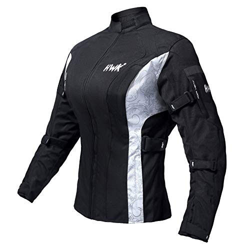 HWK Womens Motorcycle Jacket For Women Rain Waterproof Moto Riding Ladies Motorbike Jackets CE Armored BlackWhite XX-Large