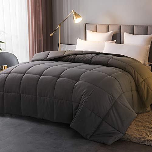 ASHOMELI All Season King Size Comforter Soft Quilted Down Alternative Comforter Hotel Collection Reversible Duvet Insert with Corner TabsWinter Warm Fluffy300GSM FillDark Grey90 by 102 Inches