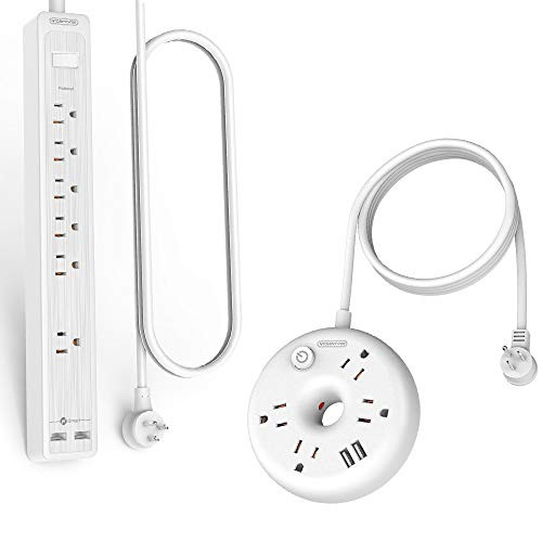 NTONPOWER Long Cord Power Strip Bundle 6 Outlets Surge Protector with 10ft Cord and 4 Outlets 2 USB Desktop Power Strip with 10ft Cord Right Angle Plug for Office Home Nightstand Dorm
