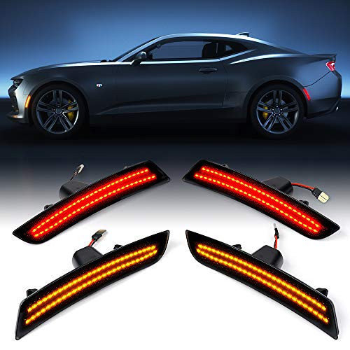 Xprite Smoked Lens LED Side Marker Lights Front   Rear Bumper Sidemarker Reflectors Lamp Compatible with 2016 2017 2018 Chevy Camaro - 4-Pcs