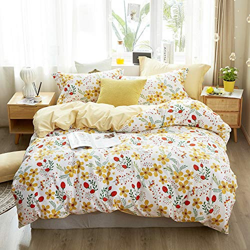 Girls Flower Duvet Cover Twin Floral Garden Bedding Sets Cotton Flower Comforter Cover Botanical Floral Duvet Cover Single Size Twin Comforter Cover Reversible Yellow Cotton Bedding Sets