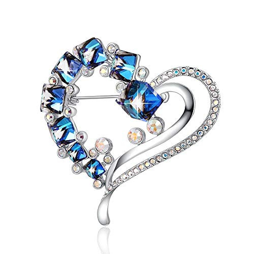 PLATO H Heart Brooch for Mom Blue Heart Shape Brooch Love Heart Brooch with Swarovski Crystals Women Fashion Jewelry Gifts PLATO H Heart Brooch for Mom Blue Heart Shape Brooch Love Heart Brooch with Swarovski Crystals Women Fashion Jewelry Gifts