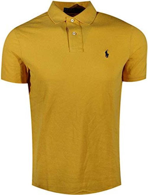 Polo Ralph Lauren Men Classic Fit Mesh Polo Shirt Medium Gold Navy Pony