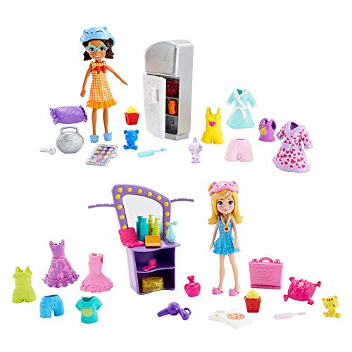 Polly Pocket Super Fun Pyjama Party Pack  Over 40 Pieces Sleepover Themed Fashions and Accessories Includes 3-inch Polly and Shani Dolls