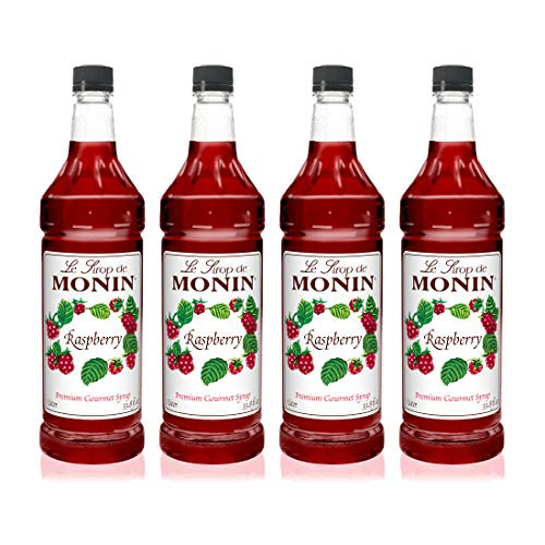 Monin - Raspberry Syrup Sweet and Tart Great for Cocktails and Lemonades Gluten-Free Vegan Non-GMO 1 Liter 4-Pack