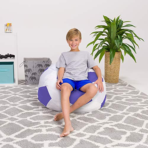 Posh Beanbags Bean Bag Chair Large-38in Sports Soccer Ball Purple and White