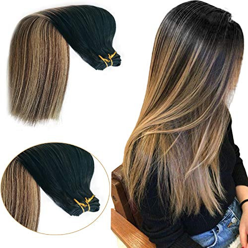 Human Hair Weave Bundles Straight Real Hair Sew In Extensions Double Weft Ombre Balayage Highlights Hair Color Black Roots Fading to Cheust Brown and Honey Blonde 100g 18Inch Human Hair Weave Bundles Straight Real Hair Sew In Extensions Double Weft Ombre Balayage Highlights Hair Color Black Roots Fading to Cheust Brown and Honey Blonde 100g 18Inch