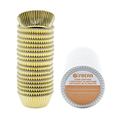 Gifbera Mini Baking Cups Gold, 300-Count Bright Foil Paper Gold Cupcake Liners Mini Size
