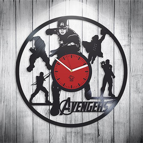 Kovides The Avengers Clock Capitan America Heroes Vinyl Record Clock Vinyl Wall Clock Home Decor Comics Marvel DC Movie Silent Mechanism Wall Sticker Wall Art
