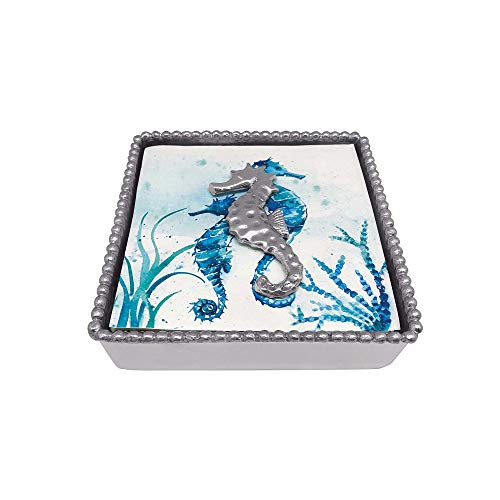 MARIPOSA Seahorse Beaded Napkin Box Silver