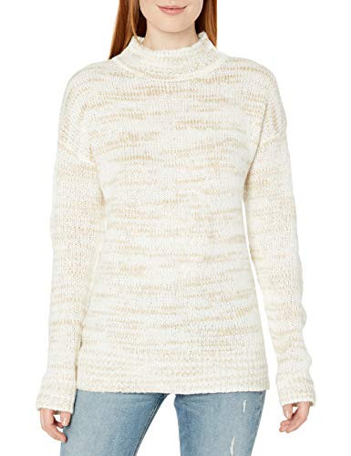 Calvin Klein Womens Mock Neck Marled Striped Sweater Winter WhiteHeather Latte L