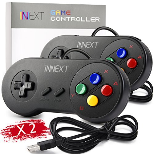 2 Pack iNNEXT SNES Retro USB Controller Gamepad Joystick, USB PC Super Classic Controller Joypad Gamestick for Windows PC MAC Linux Raspberry Pi 3 Sega Genesis Higan