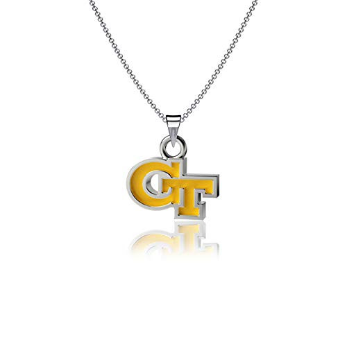 Dayna Designs Georgia Tech University Pendant Necklace - Enamel Yellow Jackets GT Logo - Sterling Silver Jewelry Small for WomenGirls