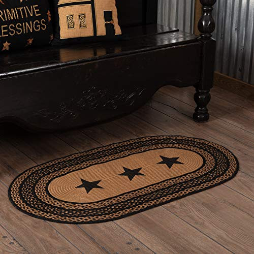 Classic Country Primitive Flooring - Farmhouse Jute Black Stenciled Stars Rug 23 x 4 Classic Country Primitive Flooring - Farmhouse Jute Black Stenciled Stars Rug 23 x 4