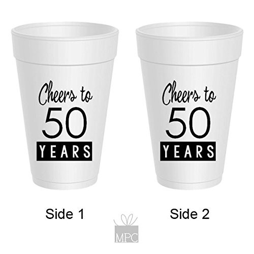 Mandeville Party Company 50th Birthday Styrofoam Cups - Cheers to 50 Years (10 cups)