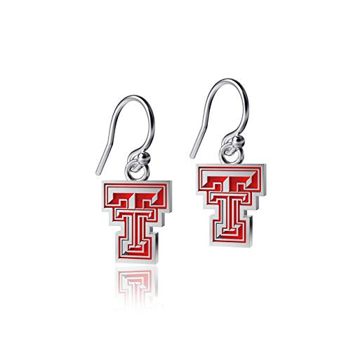Dayna Designs Texas Tech University Dangle Earrings - Enamel Red Raiders TT Logo - Sterling Silver Jewelry Small for WomenGirls