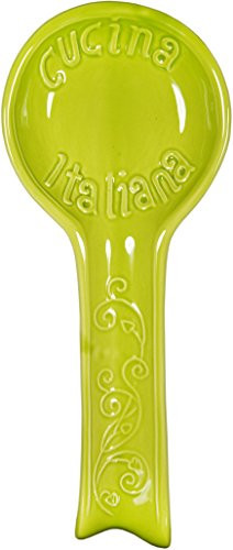 Palais Dinnerware Spoon Rest Collection, Large Ceramic Drip Catcher for Spoons, Tongs, Spatula, Grill Brushes - 12" Inches Long (Cucina Italiana Green)